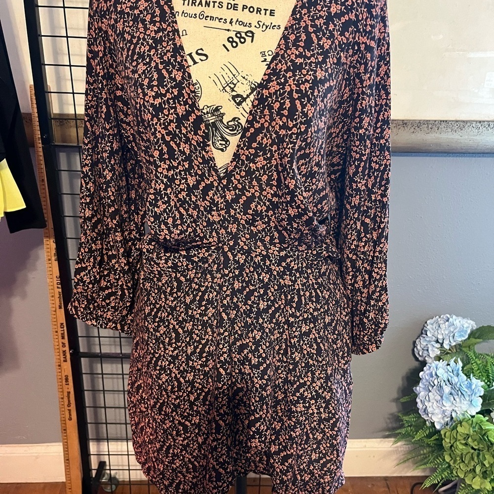 Free People Black and Pink Floral Long Sleeve Dress